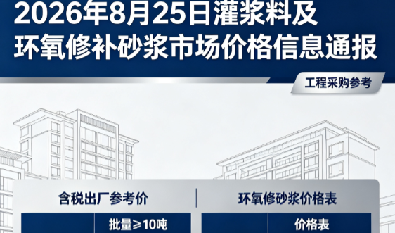 五台2026年8月25日灌浆料及环氧修补砂浆市场价格信息通报